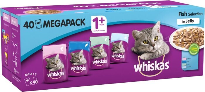 Whiskas Wet Cat Food for Adult Cats Aged 1+, Fish Selection in Jelly, (40 x 100 g)